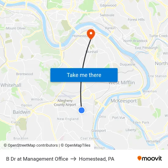 B Dr at Management Office to Homestead, PA map