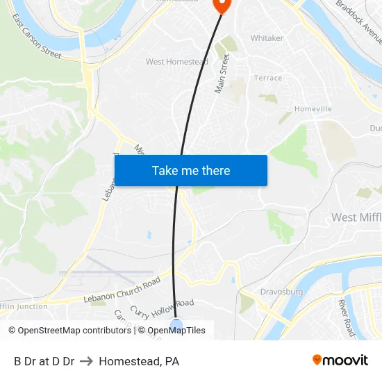 B Dr at D Dr to Homestead, PA map