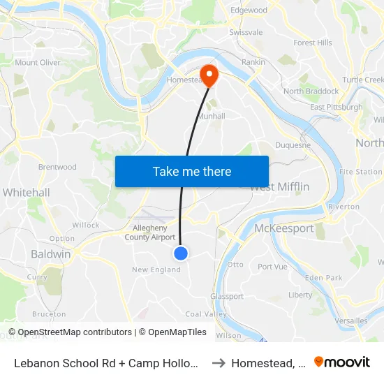Lebanon School Rd + Camp Hollow Rd to Homestead, PA map