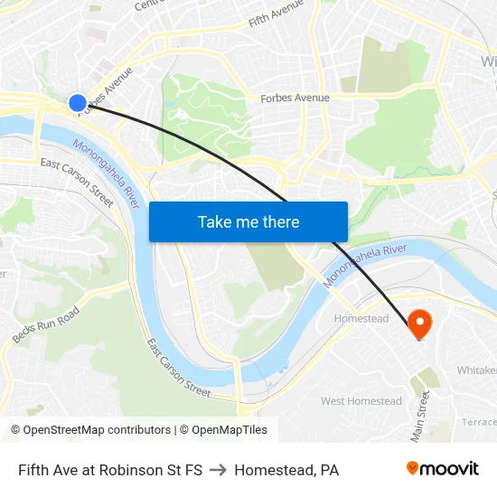 Fifth Ave at Robinson St FS to Homestead, PA map