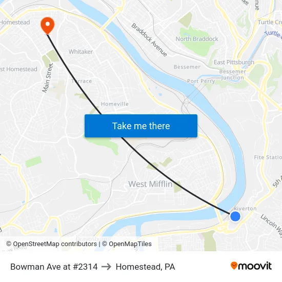 Bowman Ave at #2314 to Homestead, PA map