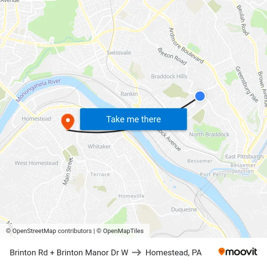 Brinton Rd + Brinton Manor Dr W to Homestead, PA map