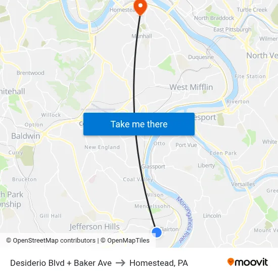 Desiderio Blvd + Baker Ave to Homestead, PA map