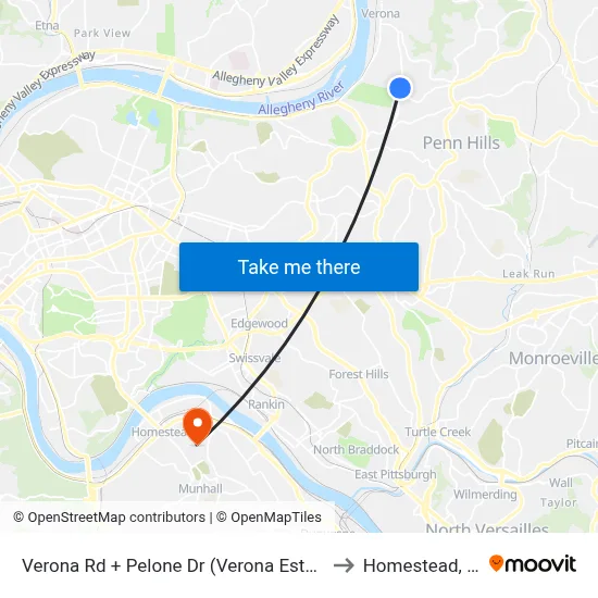 Verona Rd + Pelone Dr (Verona Estates) to Homestead, PA map