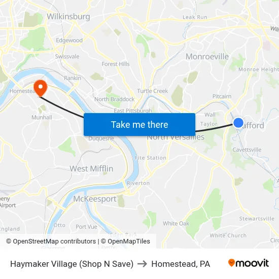 Haymaker Village (Shop N Save) to Homestead, PA map