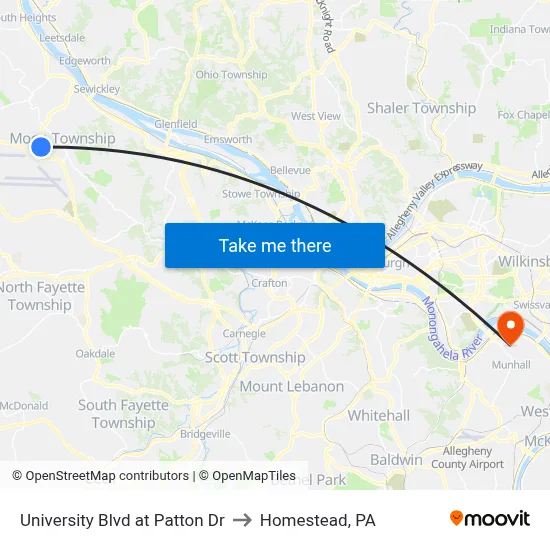 University Blvd at Patton Dr to Homestead, PA map