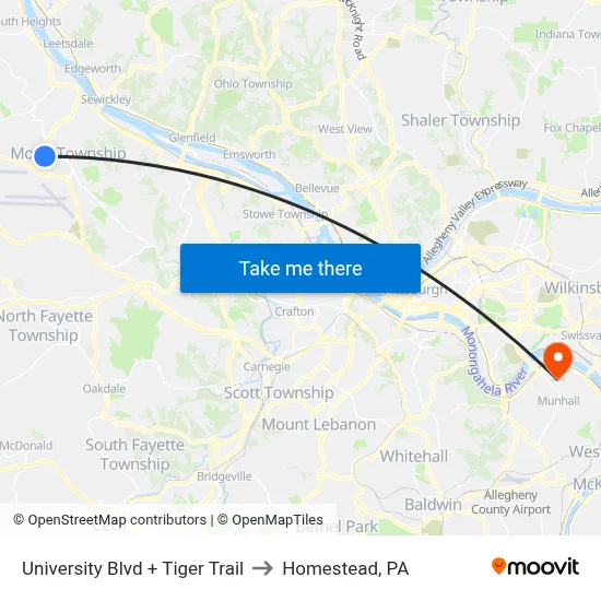 University Blvd + Tiger Trail to Homestead, PA map