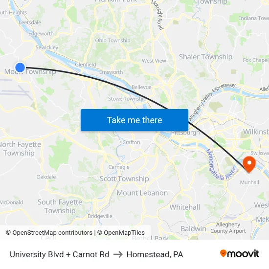 University Blvd + Carnot Rd to Homestead, PA map