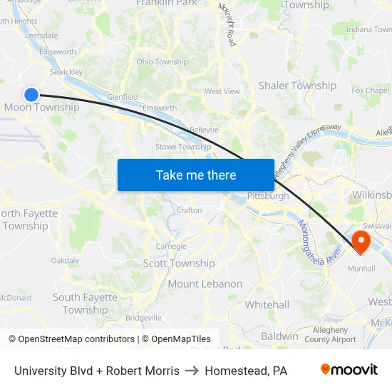 University Blvd + Robert Morris to Homestead, PA map