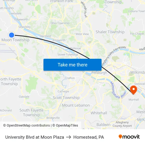 University Blvd at Moon Plaza to Homestead, PA map