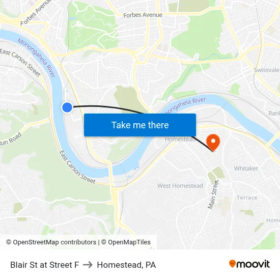 Blair St at Street F to Homestead, PA map