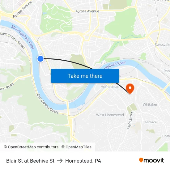 Blair St at Beehive St to Homestead, PA map