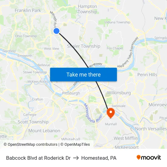 Babcock Blvd at Roderick Dr to Homestead, PA map