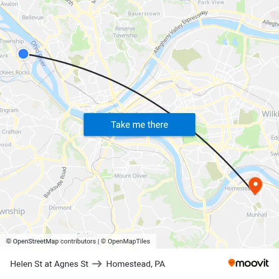 Helen St at Agnes St to Homestead, PA map