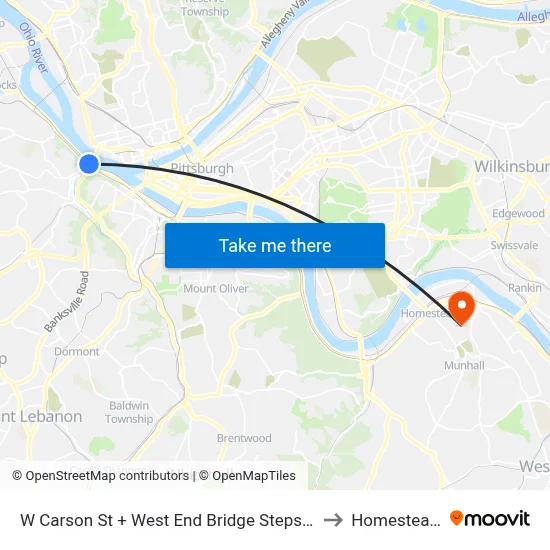 W Carson St + West End Bridge Steps (Underpass) to Homestead, PA map