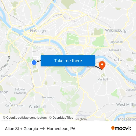 Alice St + Georgia to Homestead, PA map