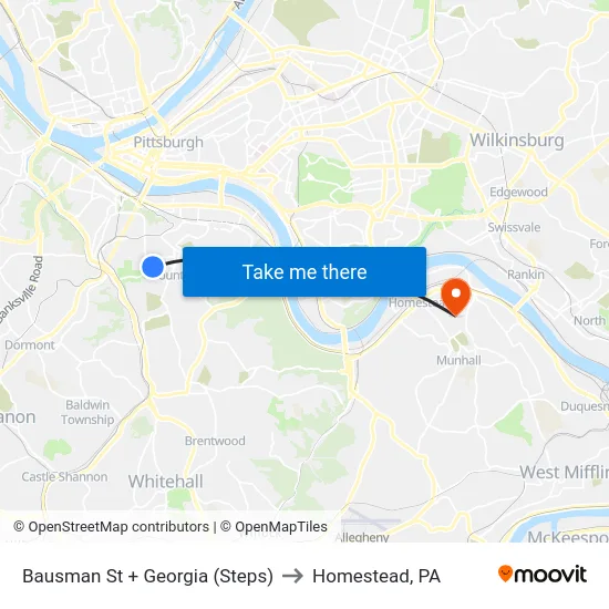 Bausman St + Georgia (Steps) to Homestead, PA map