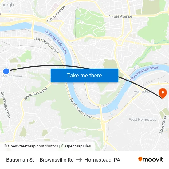 Bausman St + Brownsville Rd to Homestead, PA map