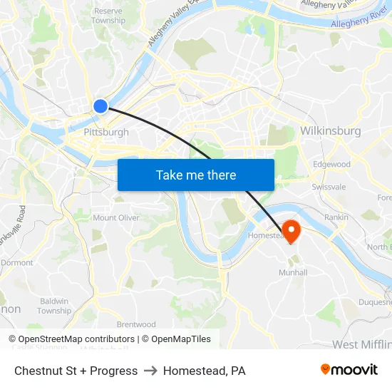 Chestnut St + Progress to Homestead, PA map