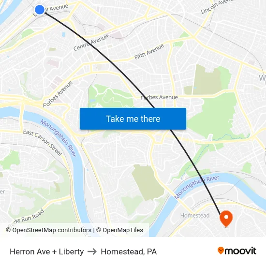 Herron Ave + Liberty to Homestead, PA map