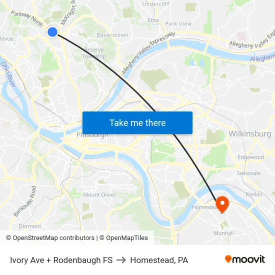 Ivory Ave + Rodenbaugh FS to Homestead, PA map