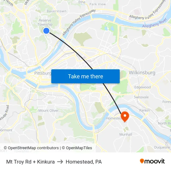 Mt Troy Rd + Kinkura to Homestead, PA map