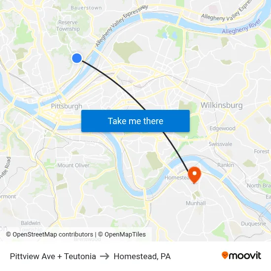 Pittview Ave + Teutonia to Homestead, PA map