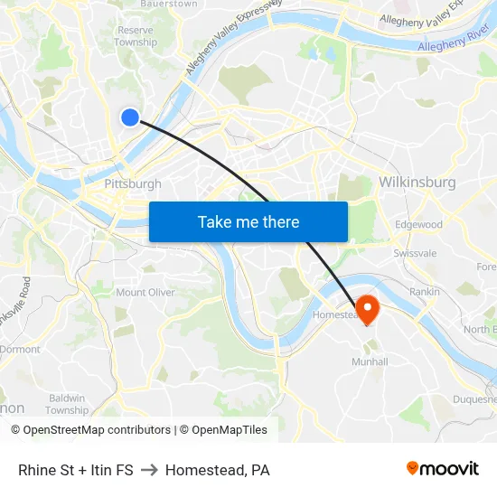 Rhine St + Itin FS to Homestead, PA map