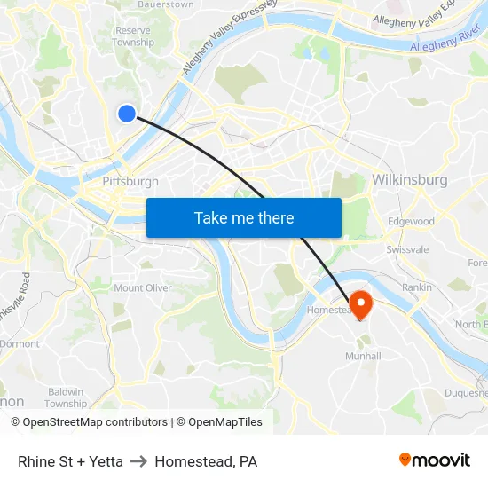 Rhine St + Yetta to Homestead, PA map