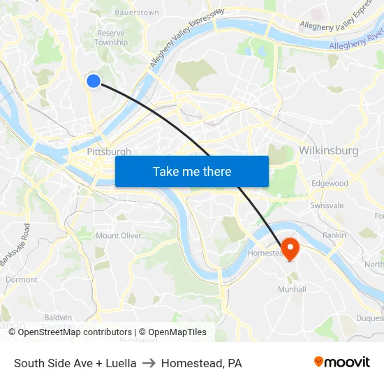 South Side Ave + Luella to Homestead, PA map