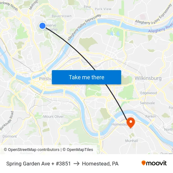 Spring Garden Ave + #3851 to Homestead, PA map