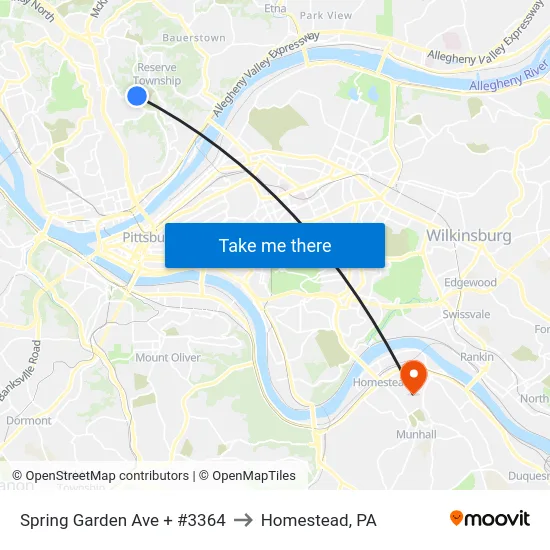 Spring Garden Ave + #3364 to Homestead, PA map