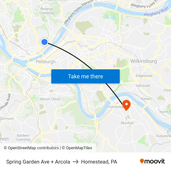 Spring Garden Ave + Arcola to Homestead, PA map