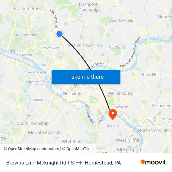 Browns Ln + Mcknight Rd FS to Homestead, PA map