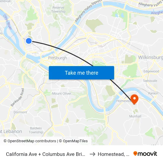 California Ave + Columbus Ave Bridge to Homestead, PA map