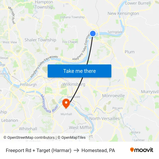 Freeport Rd + Target (Harmar) to Homestead, PA map