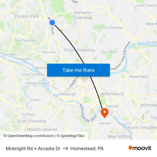 Mcknight Rd + Arcadia Dr to Homestead, PA map