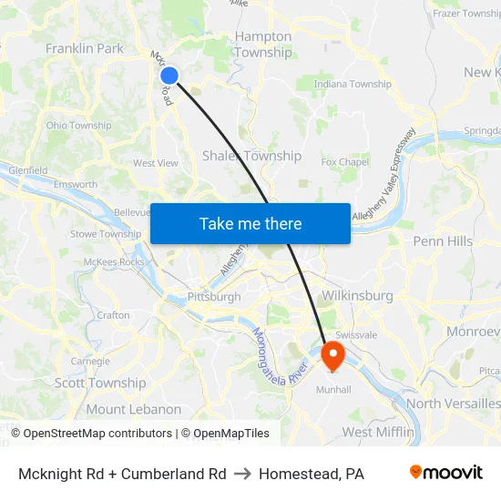 Mcknight Rd + Cumberland Rd to Homestead, PA map