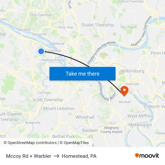Mccoy Rd + Warbler to Homestead, PA map