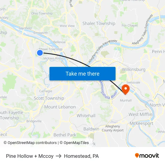 Pine Hollow + Mccoy to Homestead, PA map