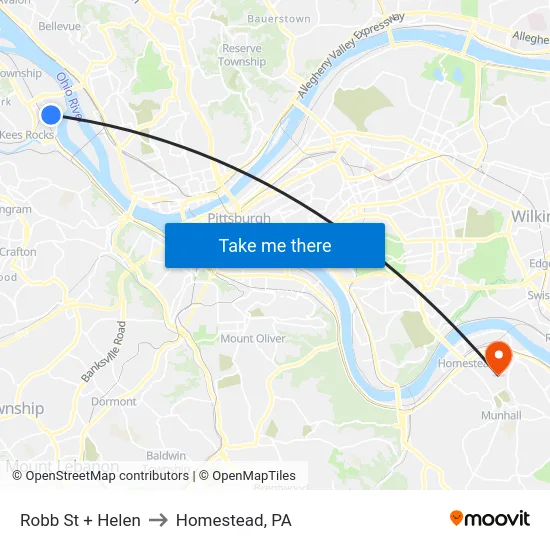 Robb St + Helen to Homestead, PA map
