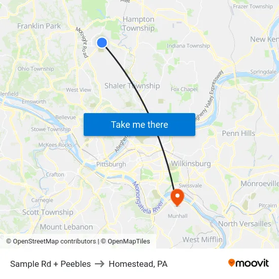 Sample Rd + Peebles to Homestead, PA map