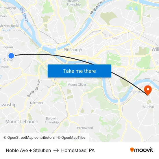 Noble Ave + Steuben to Homestead, PA map