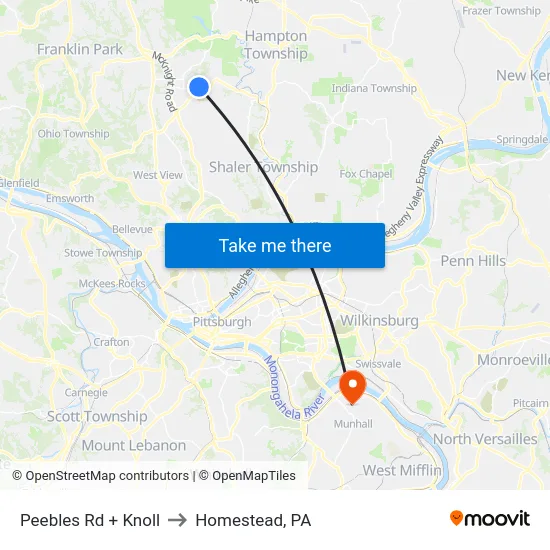 Peebles Rd + Knoll to Homestead, PA map