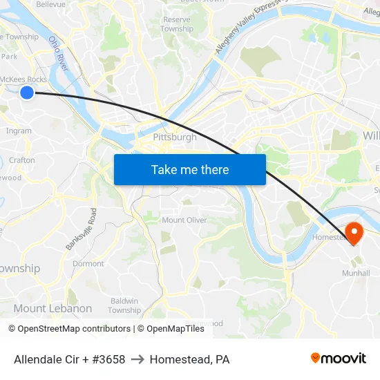 Allendale Cir + #3658 to Homestead, PA map