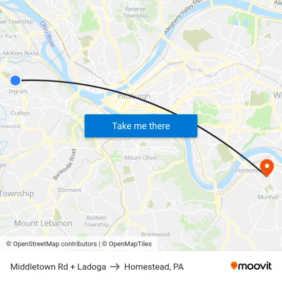 Middletown Rd + Ladoga to Homestead, PA map