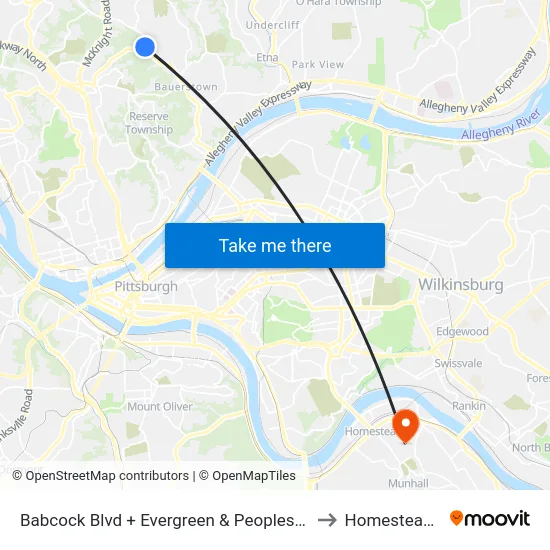 Babcock Blvd + Evergreen & Peoples Plank Rd to Homestead, PA map