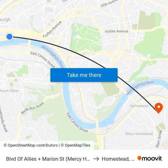 Blvd Of Allies + Marion St (Mercy Hosp) to Homestead, PA map
