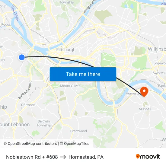Noblestown Rd + #608 to Homestead, PA map