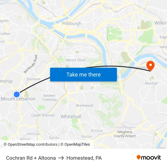 Cochran Rd + Altoona to Homestead, PA map